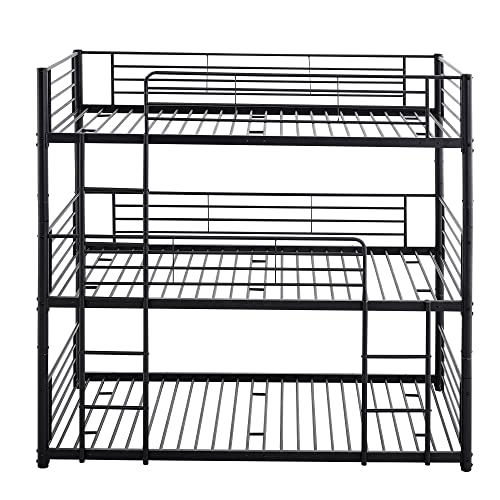 Biadnbz Triple Bunk Beds With Built-In Ladder, Twin Size Metal Bunkbeds W/Ladders And Full-Length Guardrails For Kids, Boys, Girls, Teens, Divided Into Three Separate Beds,Black #TOP4