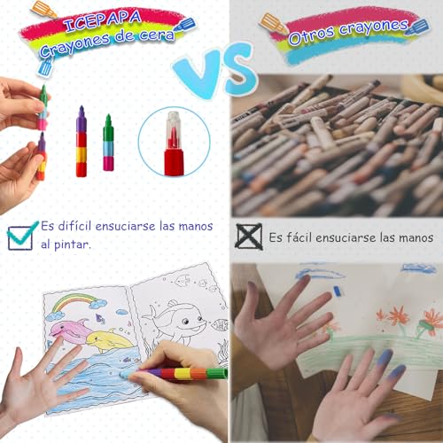 Miniatura 3 de Icepapa, 12 Libros Para Colorear Y 12 Ceras De Colores Para Niños 7 Colores En 1 , Perfectos Para Regalos De Cumpleaños, Colegio Y Guardería