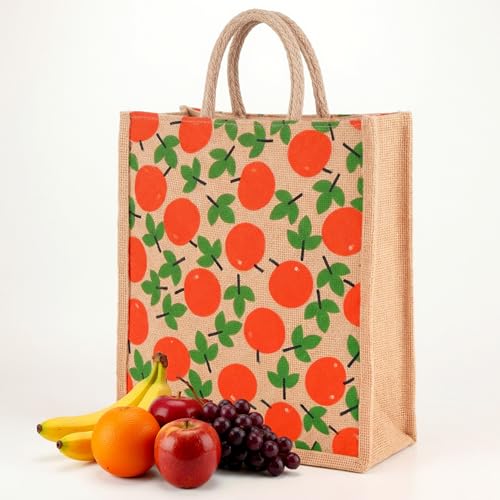 Image of Kuber Industries Grocery Bag /Shopper Bag with Strong Handles for Shopping /Grocery /Lunch | Lightweight /Reusable and Foldable | Fruits - Brown