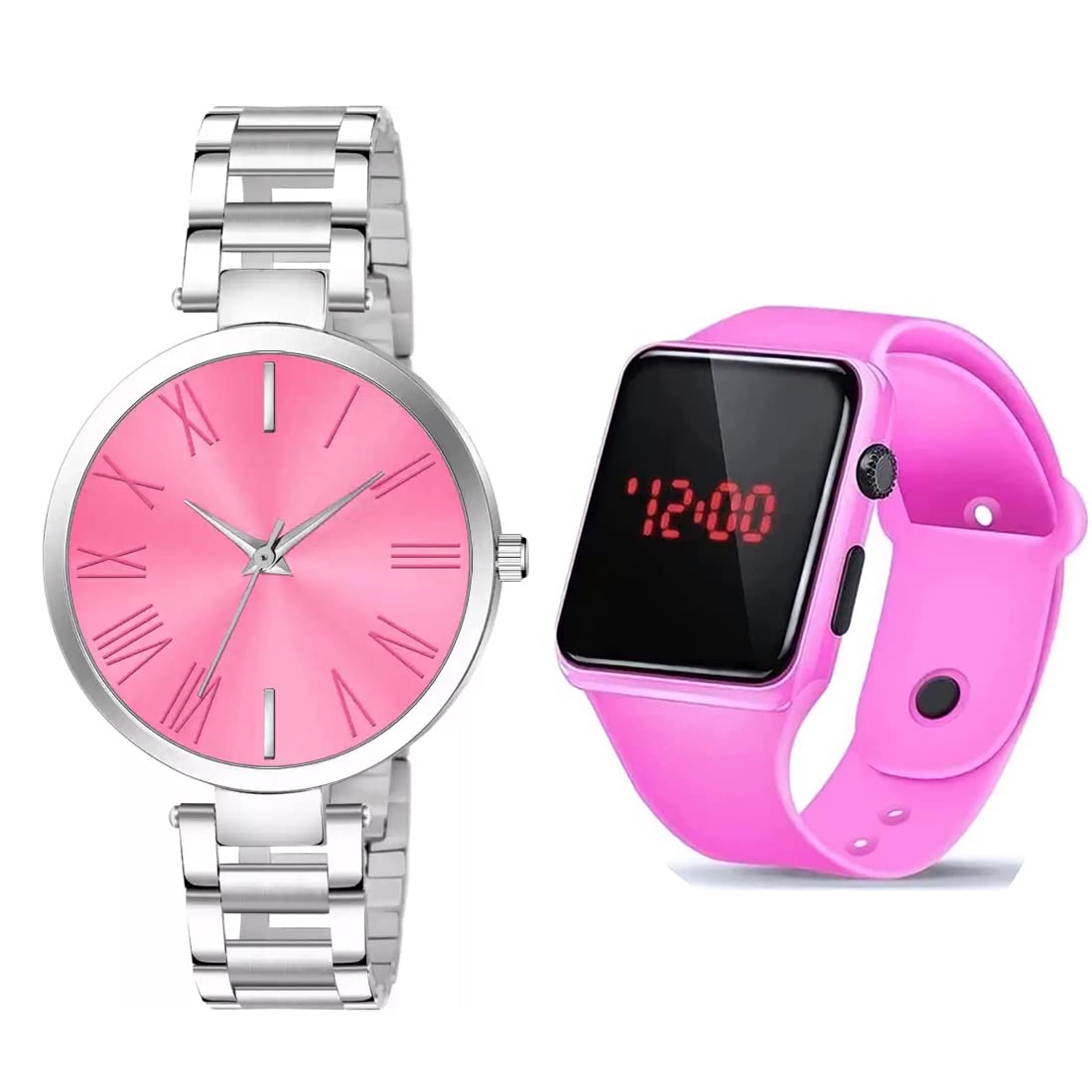 GOLDENIZE FASHION Pink Casual Analog and Digital LED Display Day and Date Dial for Unisex Girls & Womens Watches (Combo of 2 Watches) (B0BQ6M1BJP) Amazon Price History, Amazon Price Tracker