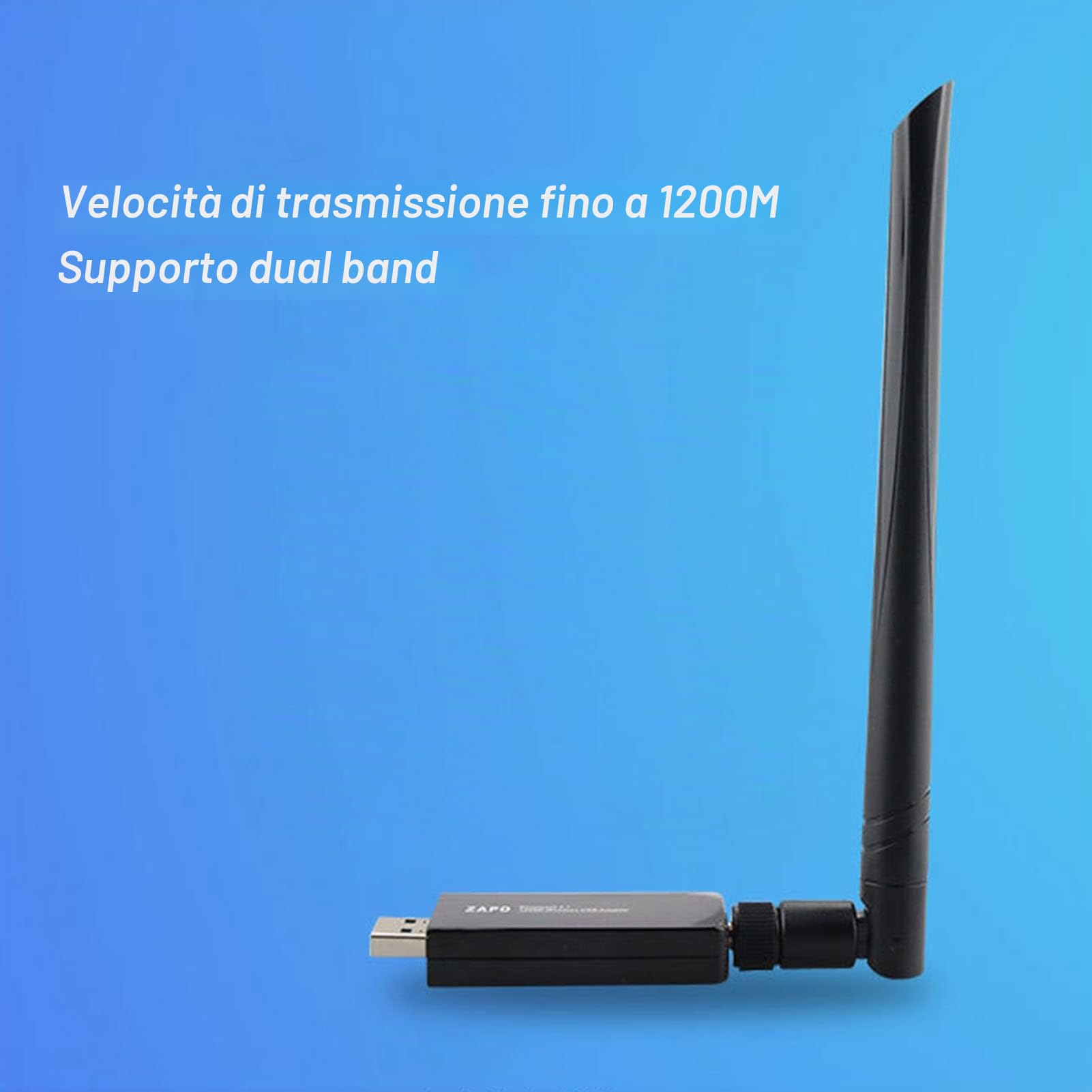 Adattatore WiFi USB Wireless, Dual Band 1200Mbps, Chiavetta di Rete USB 3.0 con Antenna Esterna 5dBi RTL8812AU per PC Desktop Casa Ufficio, Colore, 1 Pezzo