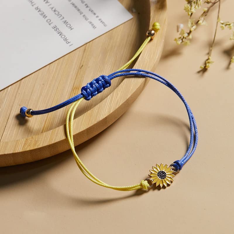 Pingyongchang Ukraine Flag Bracelet with Natural Crystal Bracelet Adjustable Bangles Set Ukrainian Yellow Blue Bracelet Hand Braided Bracelet for Men Women Kids Unisex