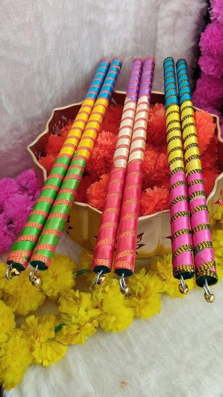 NRD FASHIONS Multicolor Wooden Multicolor Dandiya Garba Sticks for Adult Navratri Celebration Multidesign Dance Garba Pair of 3 (B0DHCHHYL8) Amazon Price History, Amazon Price Tracker
