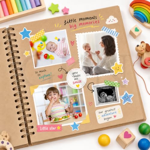Image of GKN DIY Scrapbook Photo Album 8 x 8 Inch, 40 Pages Blank Paper Memory Book with 6 Metallic Pens, Stickers & Decorative Sheets, Scrapbooking Album for Wedding, Anniversary, Birthday & Family Memories