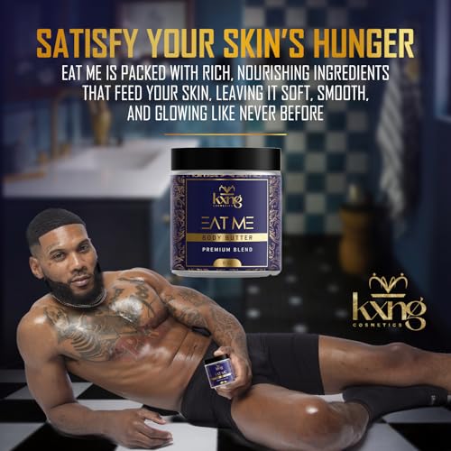 Image of KXNG Cosmetics Organic Shea Body Butter Cream - 8oz | Whipped Body Butter for Men & Women with Shea, Cocoa, Mango & Coconut Oil | Deep Hydration for Dry Skin, Hands & Feet - Eat Me XL