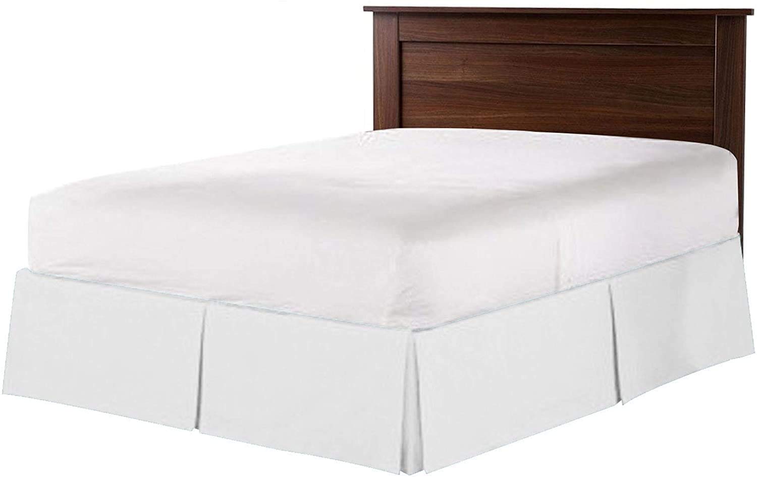 Pleated Dust Ruffle Bed Skirt, Shrink and Fade Resistant, 100% Cotton, White - Super King Size With 45 Cm Tailored Drop