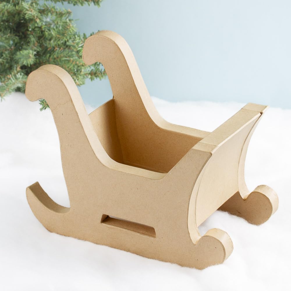 Premade Unfinished Paper Mache Sleigh - Sled for DIY Christmas Decorations, Winter Centerpiece, or Holiday Crafting by Factory Direct Craft (10-1/2 L x 6 W x 8 H)