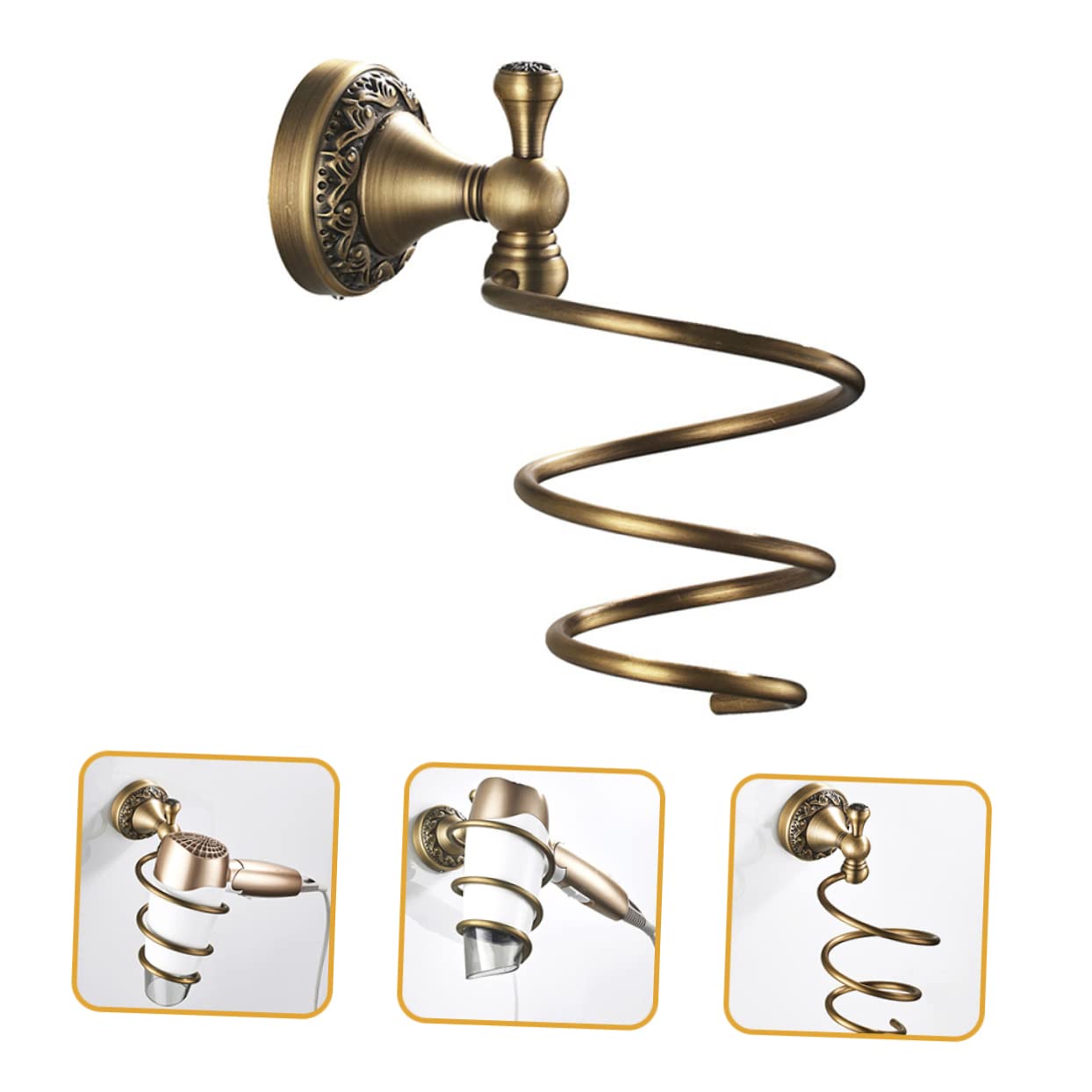 Soporte en Cobre Pelo Baño Secador Montado Pared en o para Organizar Dorado Diseño en Espiral para Proteger y Secadores de Cabello en Barberías Dormitorios