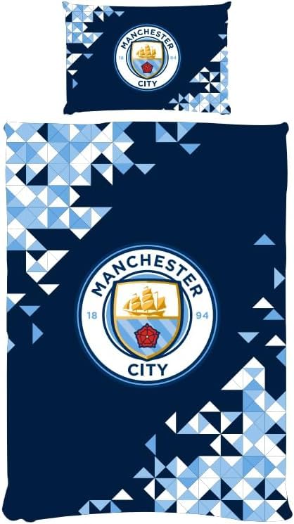 FOCO Manchester City FC Single Duvet Cover Bedding Set – Official Football Merchandise – Blue Polycotton, Soft & Breathable – Reversible Design with Pillowcase – Kids & Adult Man City Fan Gift