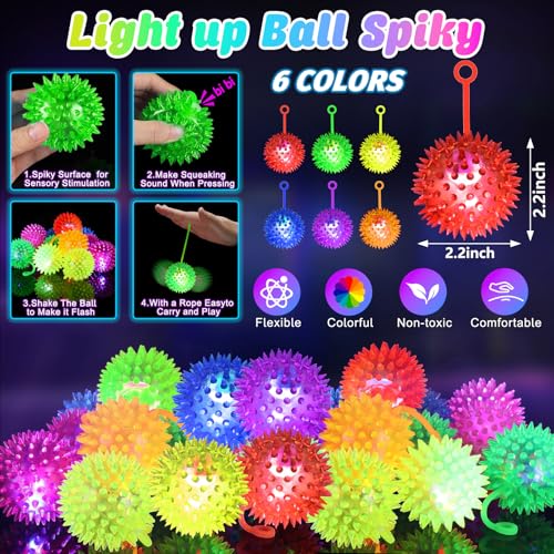 Image of SHQDD 24PCS Light Up Ball, Stress Balls, Bouncy Balls for Kids, 6 Colors Flashing Squeaky Ball, 2.2inch Light Up Toys, Balls for Toddlers 1-3, Glow in The Dark Party Favors for Teens, Adults, Children