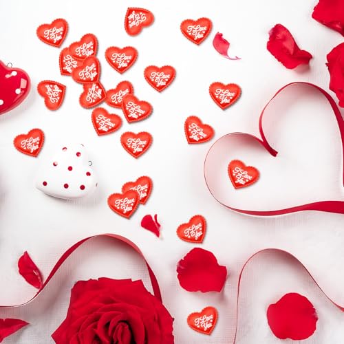 Image of 200 Pieces 1.4 Inch Red inchI Love You inch Fabric Heart Confetti Table Decorations - Satin Hearts Scatter for Valentine's Day, Weddings, Anniversaries, Engagements, and Romantic Party Favors