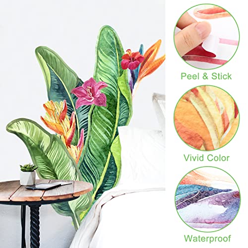 Giant Tropical Flower Palm Leaf Wall Stickers - Tropical Green Leaves Wall Decals Peel And Stick Vinyl Monstera Wall Decal Rainforest Jungle Room Decor Decals - Banana Leaf Wall Decals #TOP6