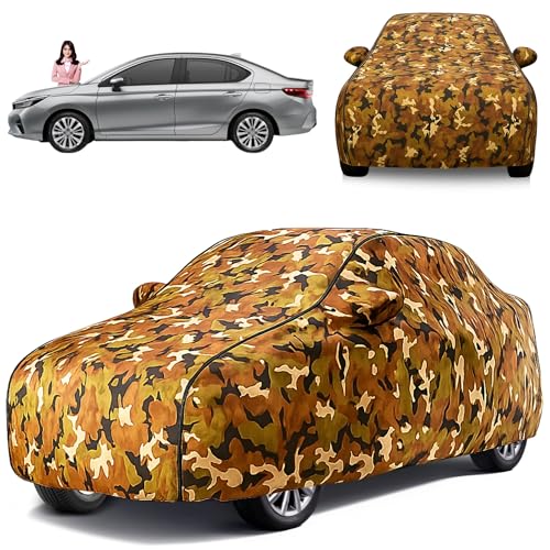 Image of Waterproof Car Body Cover Compatible for City with Mirror Pocket, Soft Cotton Lining, Triple Stitched (Heat Resistant Metallic - Jungle