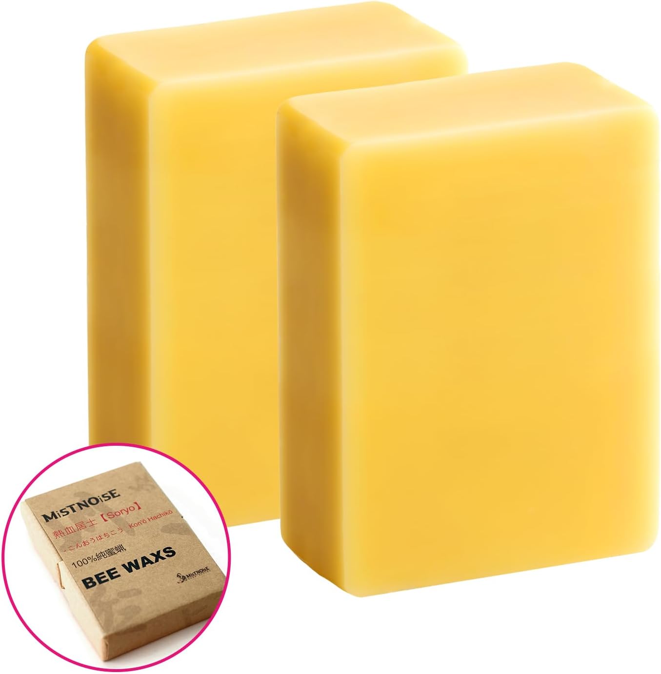 MisTNOise Beeswax Wax, 100% Natural, Honey Scent, Solid Wax, 6.0 oz (170 g), 3.0 oz (85 g), Pack of 2