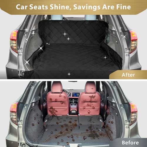 F-color SUV Cargo Liner for Dogs, Water Resistant Pet Cover Dog Seat Mat SUVs Sedans Vans with Bumper Flap Protector, Non-Slip, Large Size Universal Fit, Black