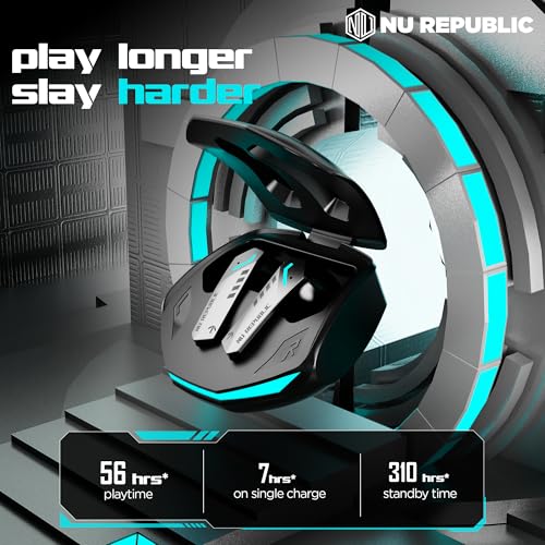 Image of Nu Republic Cyberstud X8 TWS Wireless Earbuds - Up to 56Hrs Playtime, 40ms Ultra Low Latency, ENC Mics, 13mm Neodymium Drivers, XBass Technology, Dual Mode for Gaming & Music, Bluetooth 5.3 (Silver)