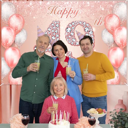 Image of Happy 49th Birthday Rose Gold Banner Cheers to 49 Years Old Backdrop Confetti Balloons Theme Decor for Women 49 Years Old Pink Birthday Party Decorations Bday Supplies Background Favors Gift Glitter