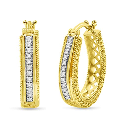 NATALIA DRAKE 1/10 Cttw Diamond Filigree Hoop Earrings in Yellow Gold Plated Sterling Silver for Women (Color I-J / Clarity I2-I3)