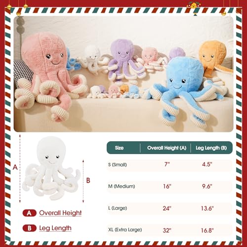Image of DENTRUN Octopus Plush Toy, Cute Stuffed Animal in 5 Colors 4 Sizes for Gift | 7 /16 /24 /32 inch sizes, 5 vibrant colors, soft plush sea animal, giant gift for all ages, birthday /Xmas /Halloween