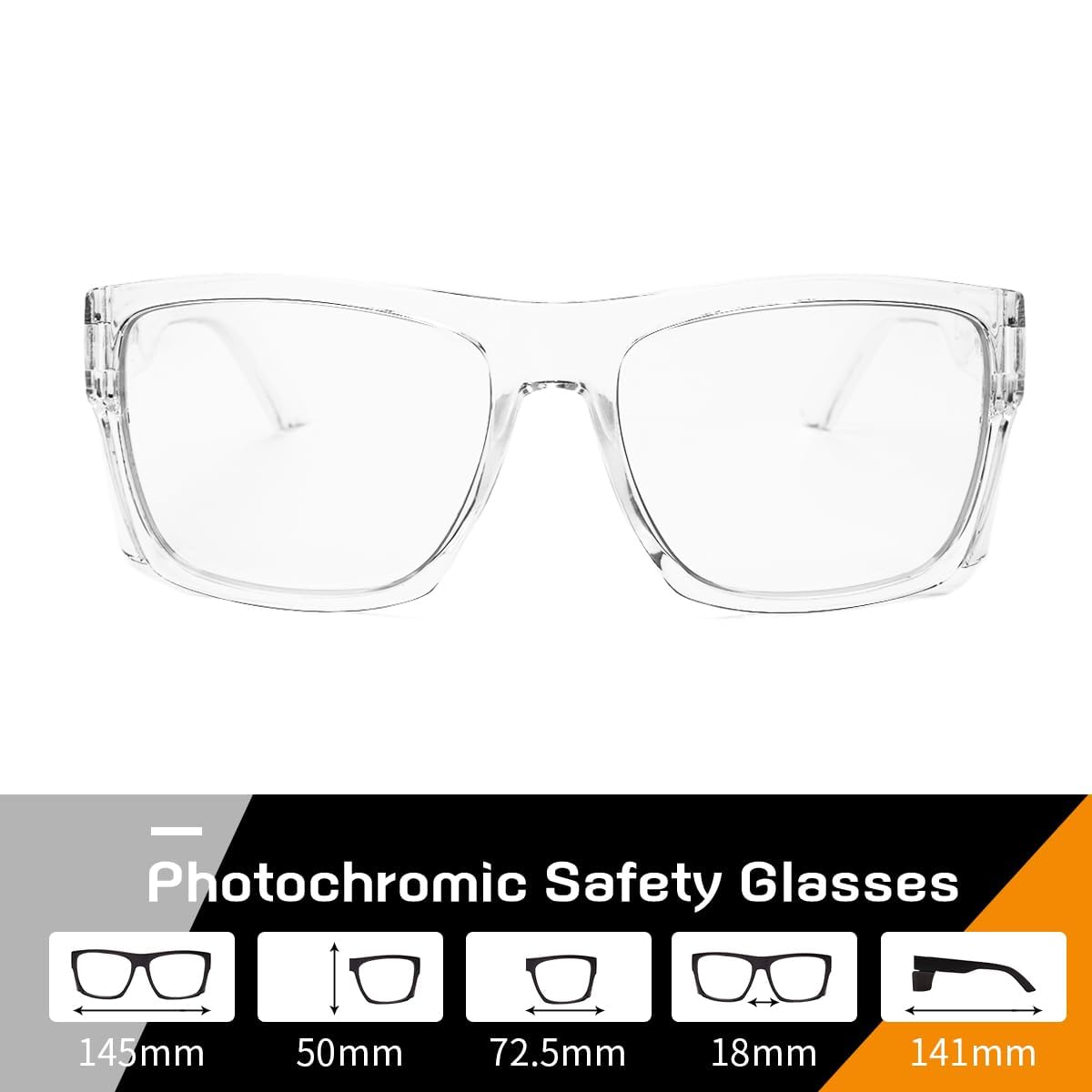 TransitionSafetyGlaseswith ANSI Z87+Impact Approved Wraparound&Anti Bluelight UV400