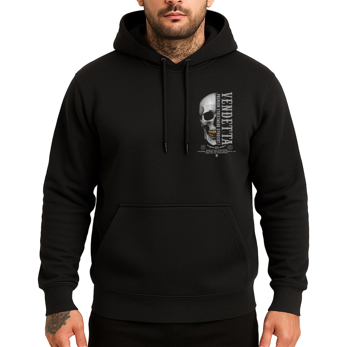Vendetta Inc. Bluza z kapturem Golden Skull czarna VD-4096 – męska streetwear bluza z kapturem Skull-Print rozmiary M–5XL