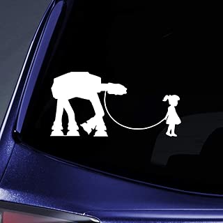 Bargain Max Decals - Girl Walking Robot - Sticker Decal Notebook Car Laptop 8" (White)