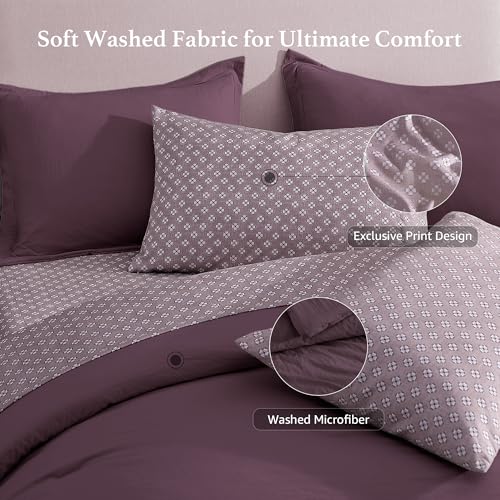 Image of Monbix King Size Comforter Set- 7 Pieces Soft Bed in a Bag King Bedding Set | All Season Plum Prewashed Comforter with Sheets, Pillowcases & Shams