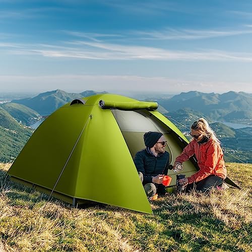 YITAHOME Tenda da Campeggio 2-3/3-4 Persone Impermeabile Doppio Strato con Luce LED Due Porte per Escursioni e Viaggi