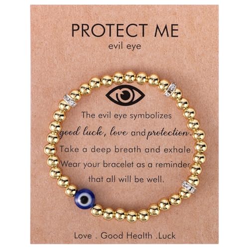 Evil Eye Bracelet for Women, Trendy Bead Bracelet with Evil Eye Charms Dainty Good Luck Protection Jewelry for Friends Mom Birthday Retirement
