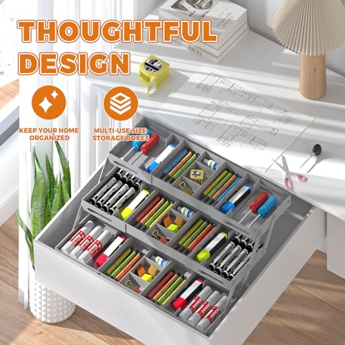 Organiseur de tiroir extensible 3 niveaux gris multi-usage pour petits objets - 7