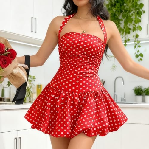 Image of Women's Y2K Sexy Halter Corset Mini Dress Backless Corset Bubble Ruched Waist Club Party Dresses