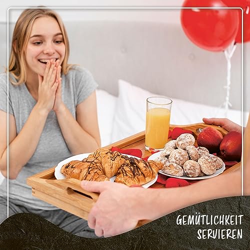 Frühstückstablett Bambus Bett-Tablett Serviertablett Betttisch mit klappbaren Beinen - auch als Lapdesk, Notebook-Tisch verwendbar (XXL Natur)