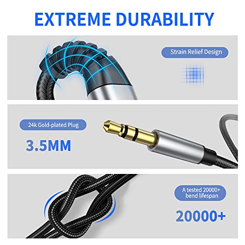 Image of Aux Cord for iPhone, iSkey 3.5mm Aux Cable for Car Compatible with iPhone 13 12 11 XS XR X 8 7 6 iPad iPod for Car Home Stereo, Speaker, Headphone, Support All iOS Version - 3.3ft (Silver)