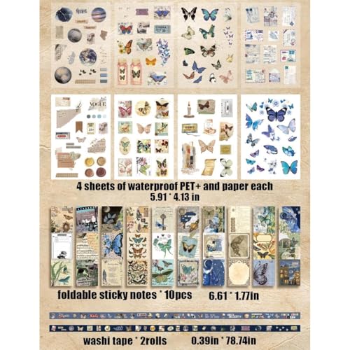 Image of GDNK Scrape Book Kit Scrapbooking Kit Vintage Journal Scrapbook Pack DIY Paper Stickers, Craft Kits Notebook, Collage Album Aesthetic Sticker Journaling Scrapbook Photo Album (Intercropping Butterfly)