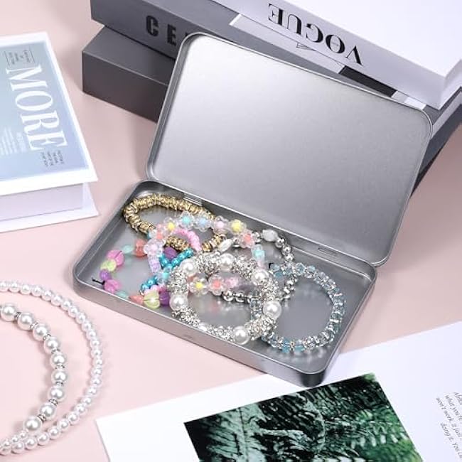 2 Pcs Metal Tin Box with Lid Metal Rectangular Tins Empty Hinged Box Containers Tins for Watercolor Jewelry Pen Eraser Candy Craft 7 x 4.25 x 0.59''