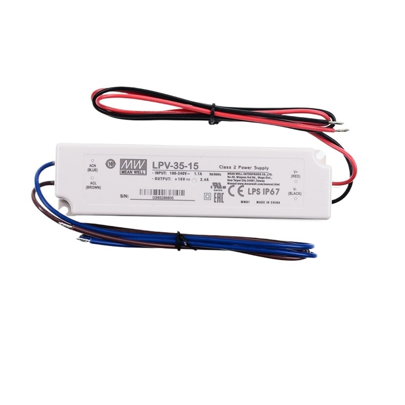 FCARUMIQP LPV-35 LED Driver 110/220VAC To 5V 12V 15V 24V DC 36W Waterproof IP67 Constant Voltage Switching Power Supply(Lpv-35-15 15v 2.4a)