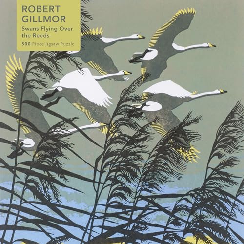 Adult Jigsaw Puzzle Robert Gillmor: Swans Flying Over the Reeds (500 Pieces): 500-Piece Jigsaw Puzzles