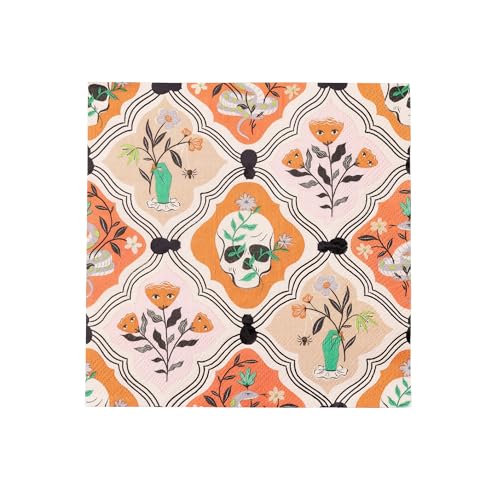 Bonjour Fete Halloween Paper Napkins, Floral Skull Lunch Napkins, 20 Pack