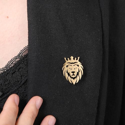 Image of Stainless Steel Animal Creative Crown Lion Brooches for Women and Men