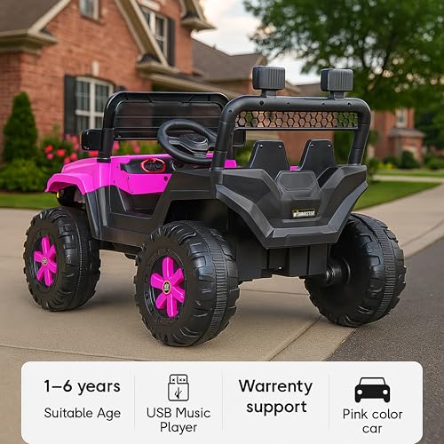 Image of Wishmaster Princess Electric Ride-On SUV - Stylish Off-Road Adventure Car for Girls with LED Lights, Music, Remote & Manual Drive | Music Player