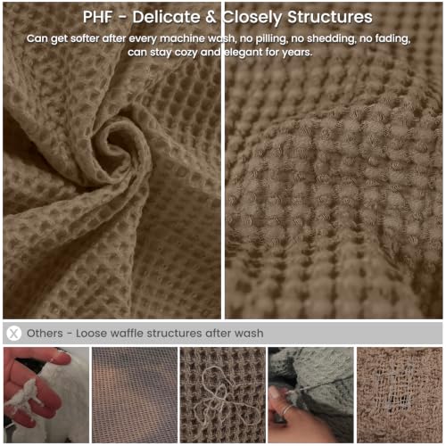 Image of PHF Pre-Washed Cotton Waffle Weave Blanket Twin Size for Bed, Snag Proof Throw Blanket for Couch Spring Summer Lightweight Breathable, Oeko-TEX Certified, Machine Washable,Home Decor Gift-Walnut Brown