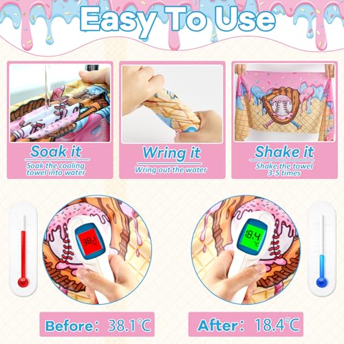 Image of 30Pcs Ice Cream Drip Baseball Cooling Towels for Neck and Face 40 x 12 Inch Sports Team Gifts Ice Towel for Gym Sweat Microfiber Breathable Chilly Bulk Neck Wraps for Athletes Camping Travel Outdoor