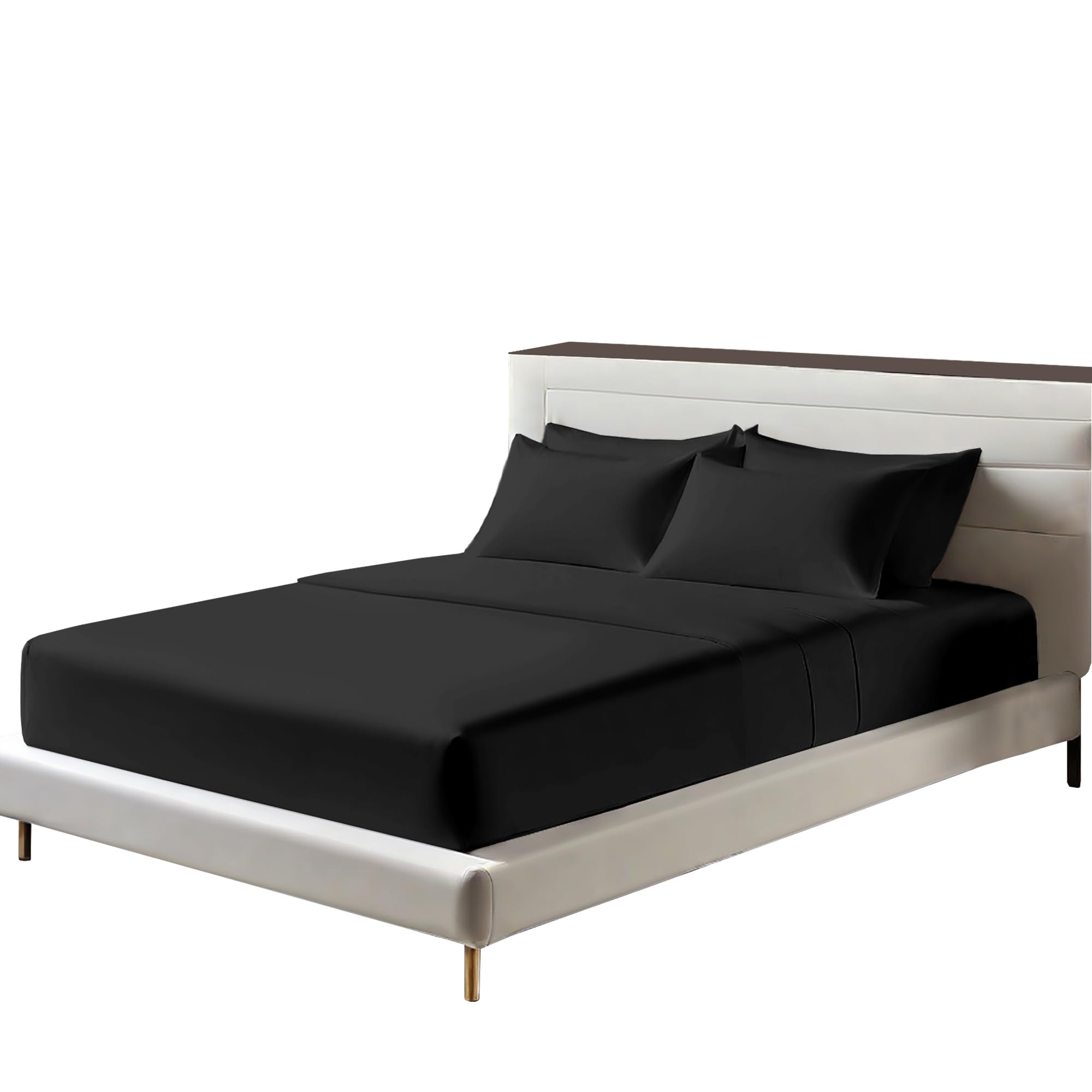 Egyptian Cotton Fitted Sheets 25cm Deep Mattress Pocket 200 Thread Count Fitted Bed Sheet- Soft & Comfortable Bottom Sheet (Black