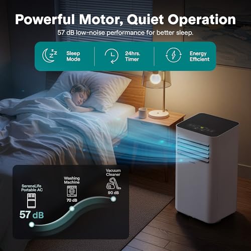 Image of SereneLife Portable Air Conditioner 8000 BTU With WIFI | 3-in-1 Cooling, Fan and Dehumidifier | 24-H Timer up to 350 sq ft Coverage | AC Unit for Bedroom, Home & Office | Window Kit & Remote
