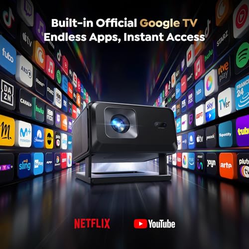 【Built-in Google TV】Smart 4K Projector for Home Cinema, Native 1080P Portable Short-Throw Projector with Apps, Auto Focus & 6D Keystone, WiFi 6 Bluetooth 5.3 Movies Projectors for Bedroom, Outdoor - Image 3