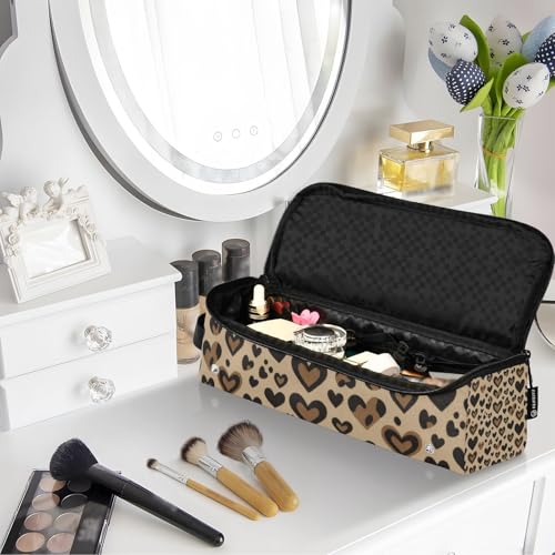 Estuche de viaje 2 en 1 para rizadores y planchas de pelo con alfombrilla resistente al calor, organizador impermeable para planchas y secador, diseño con estampado animal marrón y negro miniatura 7