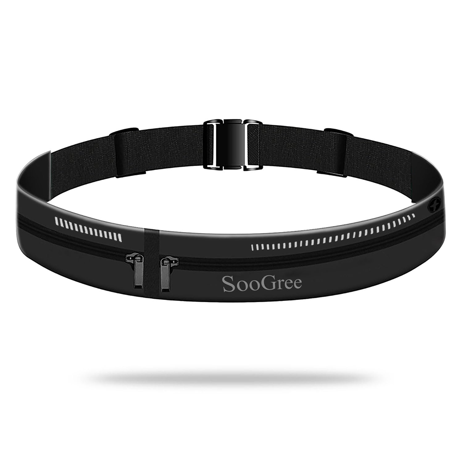 SooGree Slim Running Belt, Sport Fanny Pack for Women Men, Dual Pouch Sweatproof Reflective Waist Bag for Hiking Travelling Cycling Workout Gym(Black)