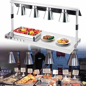Commercial Food Heat Lamp, Electric Food Warmer for Parties Buffets, Kitchen Equipment, Stainless Steel Heat Lamp, for Home and Commerce,Silver-fourheads