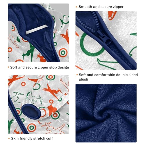 Colorful Planes Toddler Fleece Jacket Baby Boys Hooded Zipper Long Sleeve Thick Warm Outerwear 3-10 Years3