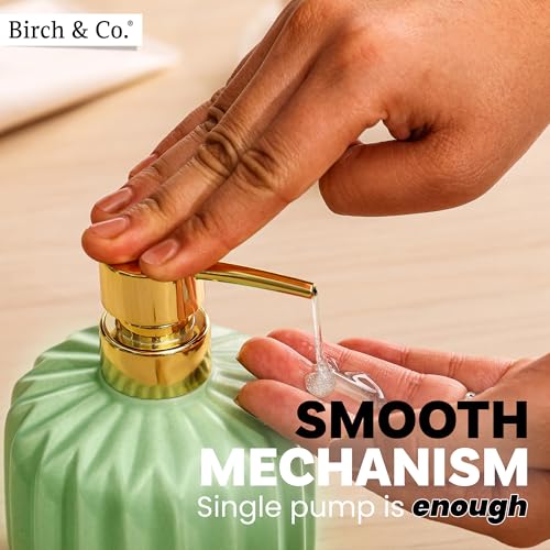 Image of Ceramic Soap Dispenser for Wash Basin - Handwash Dispenser Bottle - Leak-Proof Design with Silver Glossy BPA-Free Pump, Rivo, Green,SoapDispenser Rivo Green